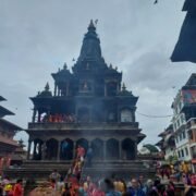 Devotees celebrating Krishna Janmashtami at Krishna Mandir, Patan Durbar Square, Nepal