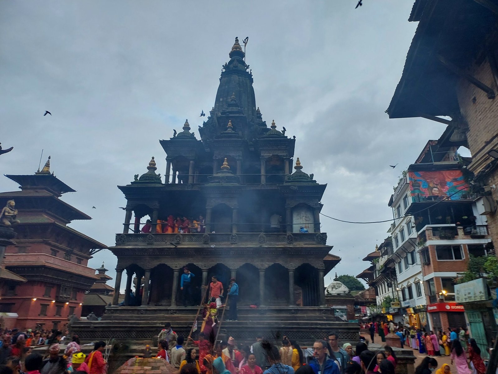Devotees celebrating Krishna Janmashtami at Krishna Mandir, Patan Durbar Square, Nepal