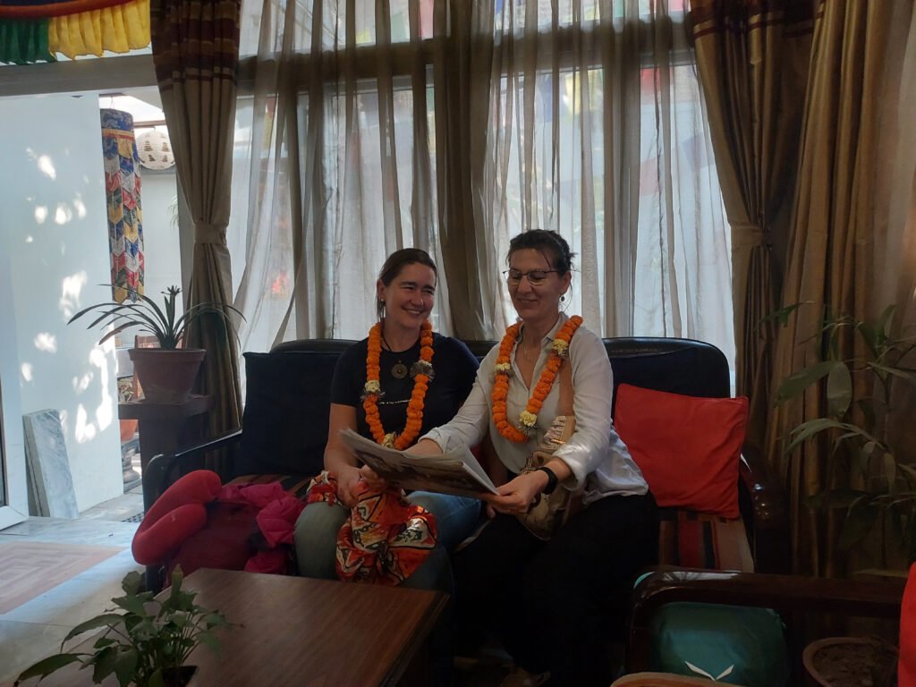 Polish group after a warm meet-and-greet with Nepali hospitality, taking a group picture at their hotel in Thamel before check-in. This moment reflects the joy of arrival and the spirit of World Tourism Day 2025: Travel for Inclusive Growth, highlighting cultural connection and memorable travel experiences.